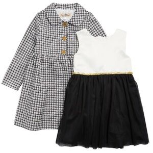 PURPLE ROSE - Kids Houndstooth Coat & Dress Set